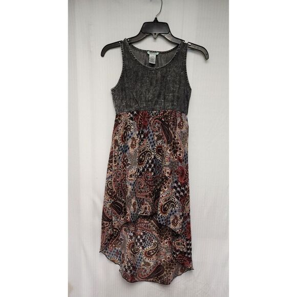 Girls Mia Chica Low High Denim & Chiffon Sleeveless Multicolor Dress Size L-14 - Picture 3 of 5